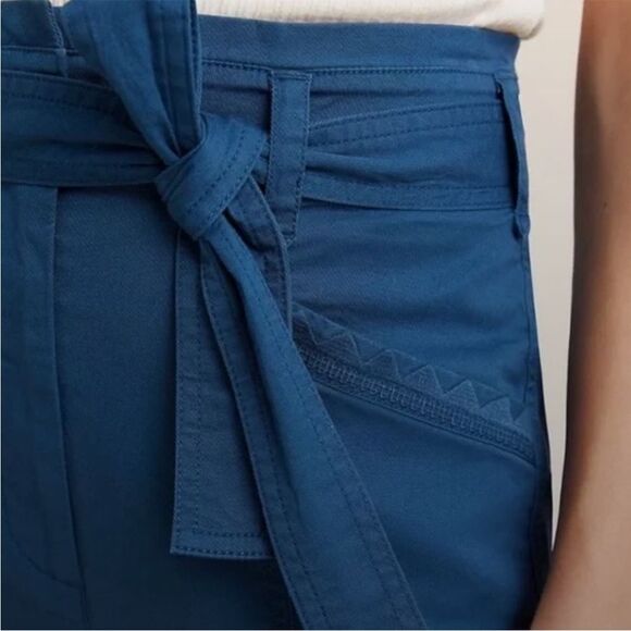 Anthropologie Ellie Embroidered Utility High Waisted Paperbag Pants Teal Size 10 - Picture 5 of 12